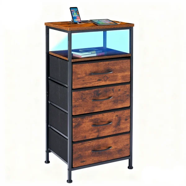Corner Table Cabinet with 4 Fabric Drawers Support