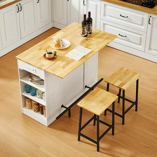 Stationary Kitchen Islands with 2 Chairs