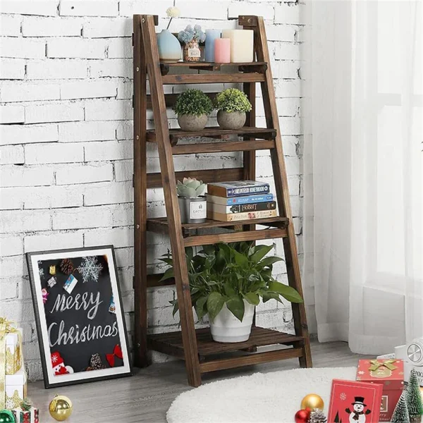 Folding 4 Tier Ladder Shelf, Storage Shelving Unit