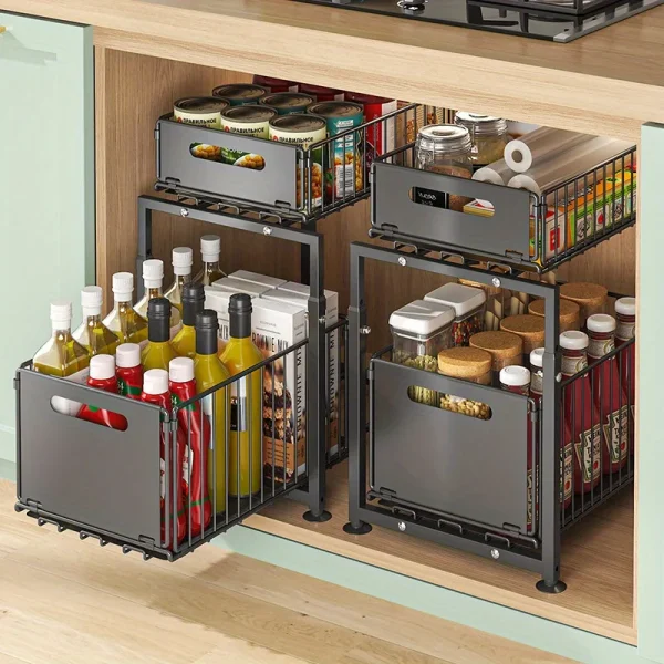 2 Tier Slide Out Cabinet Organizer Heavy Duty, Under Sink Storage