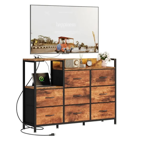 Cabinet With 8 Fabric Drawers TV Stand Metal Frame