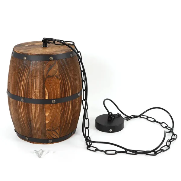 Hanging Vintage Wine Barrel Light Wooden Rustic
