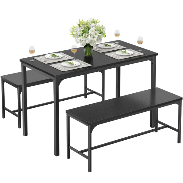 3Pcs Table and Chair Set Wooden Desktop with Metal Frame