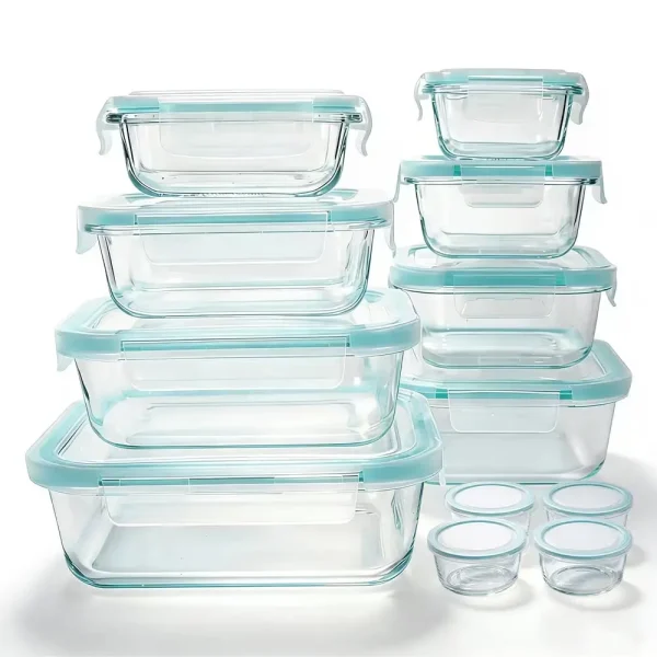 Glass Food Storage Containers Modern Sleek 24 Pcs Set Clear Glass