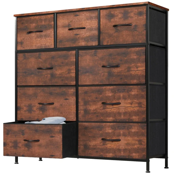 Dresser For Bedroom With 9 Fabric Storage Drawer